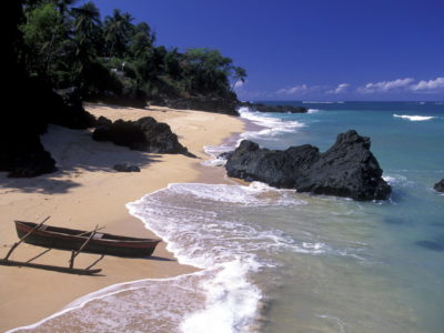 the beach of the village Moya on the Island of Anjouan on the Comoros Ilands in the Indian Ocean in Africa.